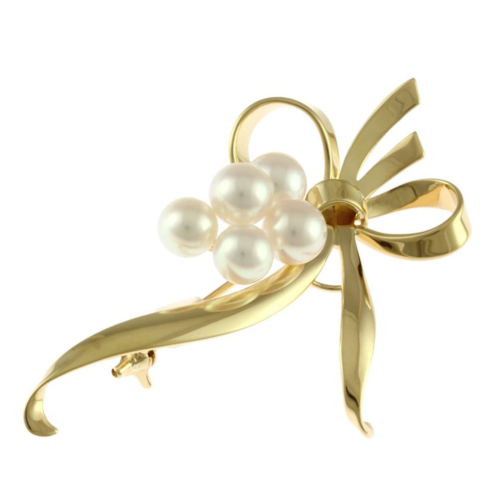 ミキモト ブローチ 18金 K18イエローゴールド アコヤパール MIKIMOTO 中古 美品