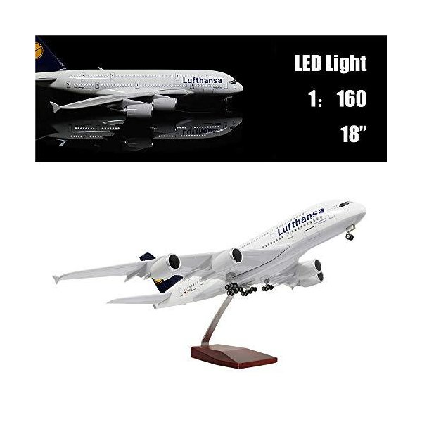 46cm 1:160 Scale Diecast Airplane Model Lufthansa A380 with LED Light Super Simulation Aircraft Mode