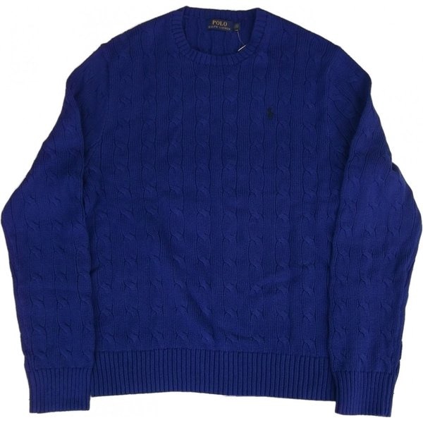 ワンポイント コットン ケーブル セーター ブルー PR2-538