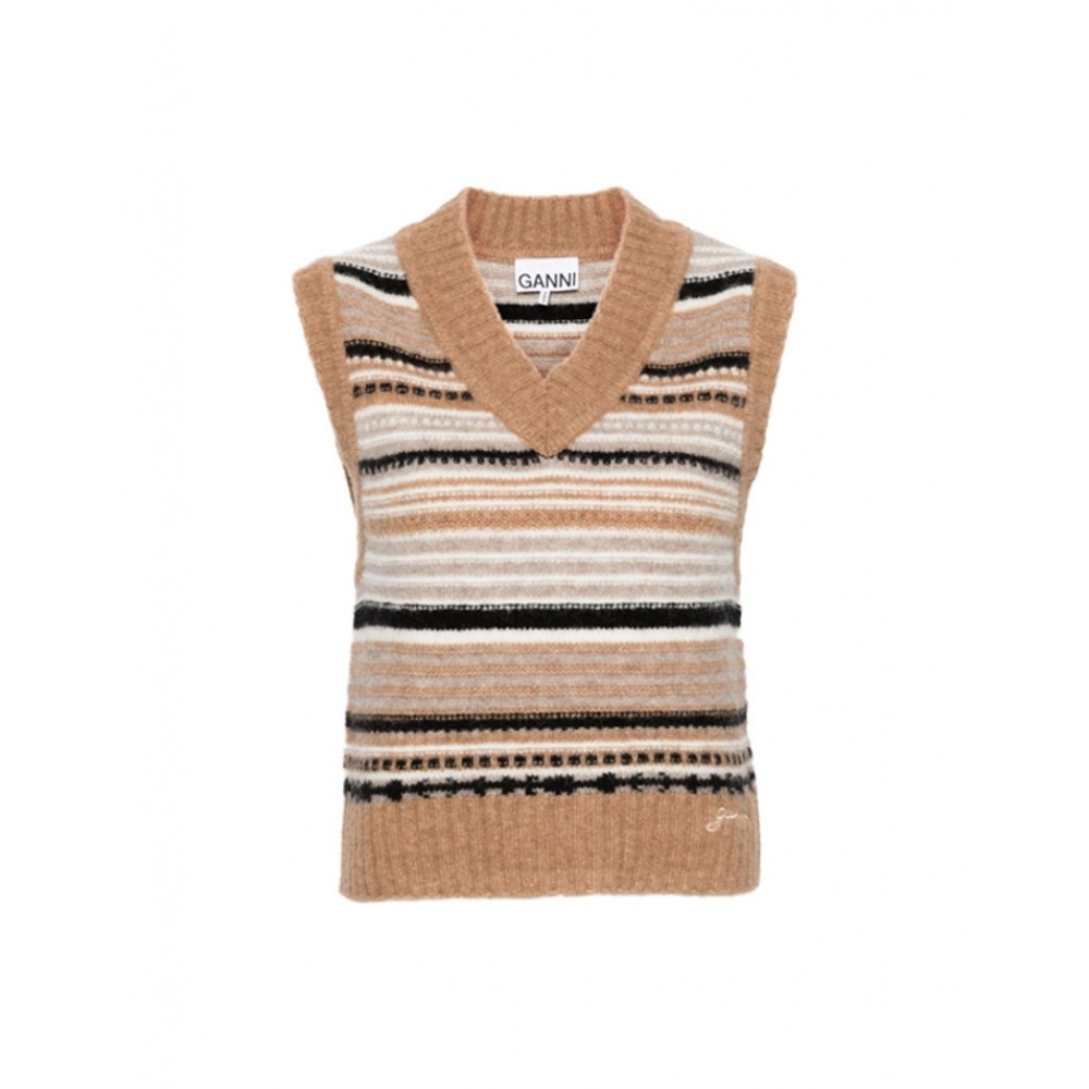 ガニブラウンストライプソフトウールベストK2236 177