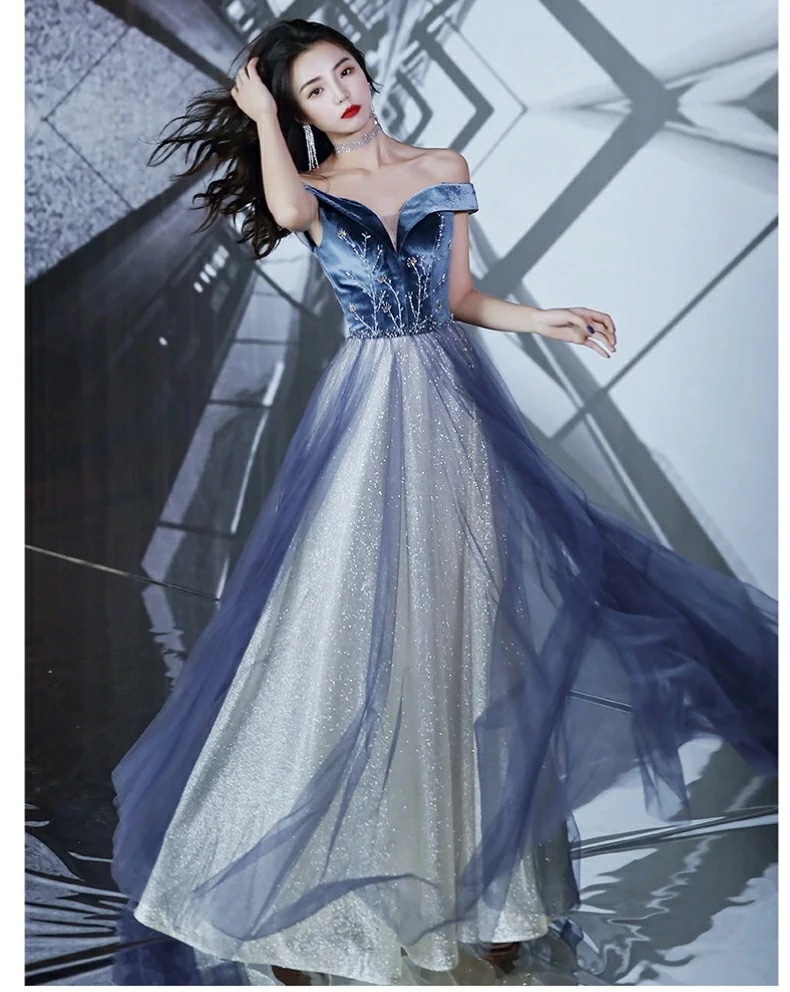 【2枚購入で100円OFF】XS-3XL レディース　ウェディングドレス　カラードレス 結婚式　花嫁 披露宴　刺繍 二次会 パーティードレス 演奏会 お嫁さん 発表会 　ブルー