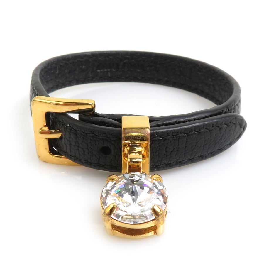 ミュウミュウ MIUMIU ブレスレット レザー/ストーン/ビジュー ブラック レディース 55961m