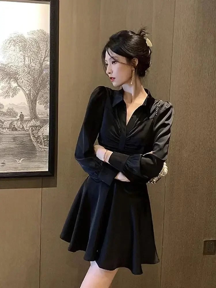 黒のミニプリーツTシャツ,女性用,長袖,カジュアル,韓国スタイル,綿,安い,販売中