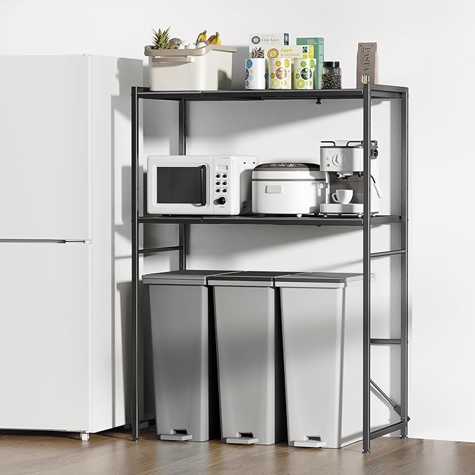 ゴミ箱上ラック 電子レンジラック 幅伸縮 60-80cm 高さ 8 段階調整 トースター置き台 多機能スチール製 スリム北欧風 ブラック