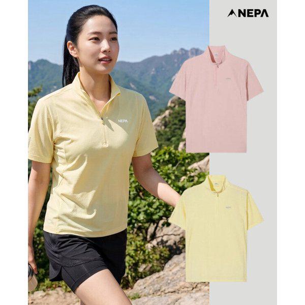 女性アイステクシェルモーション ドット半袖ジップアップTシャツ（2色）7M45431_GN