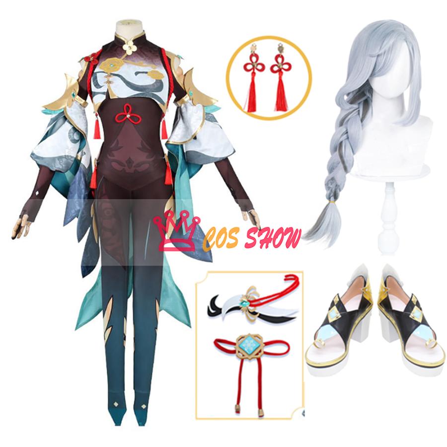 2025新品販売 豪華版 原神 げんしん 申鶴 しんかく コスプレ衣装 cosplay仮装 髪飾り＋イヤリング付き ウィッグ 靴 能 イベント ステージ服 舞台 ハロウィン 学園祭
