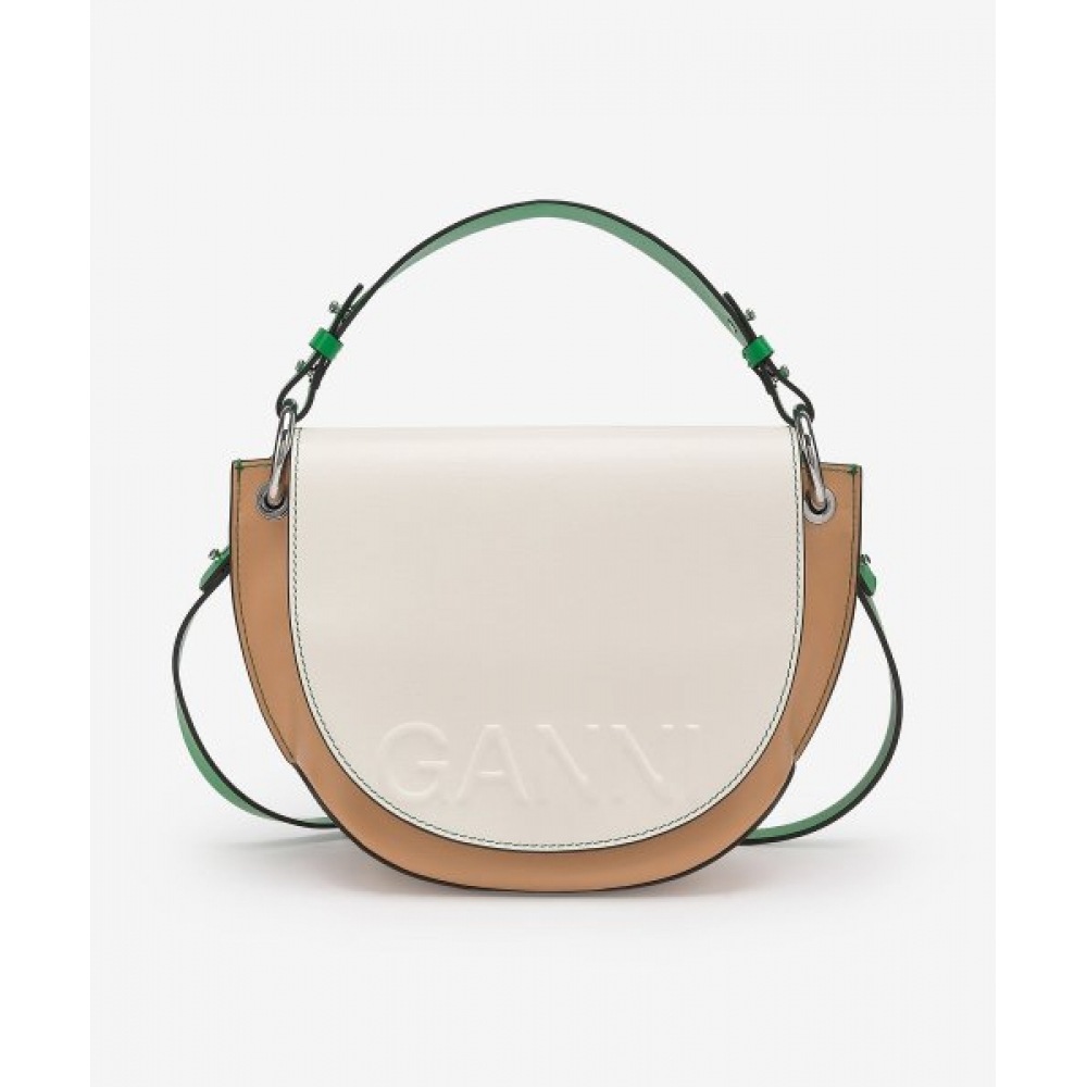 Ganni◆バナー サドル レディース ショルダーバッグSky captain Qoo10 ガニー GANNI 女性用バナーサドルク ミニ