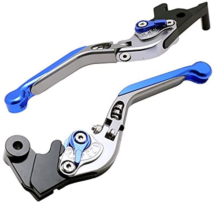 6段調節 可倒式 長さ調整可能 ブレーキレバー クラッチレバー YZF-R25 YZF-R3 MT-25 MT-03 nkr1025 ガンメタ ブルー(ガンメタ ブルー)
