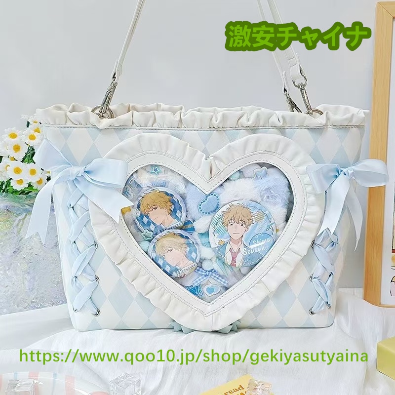 2025新作 痛バッグ　痛バ　トートバッグ　レース　ハート　リボン　サブ痛バ　缶バッジ入れ　推し活　オタク　大容量　 推しグッズ　推しごと　推しカフェ