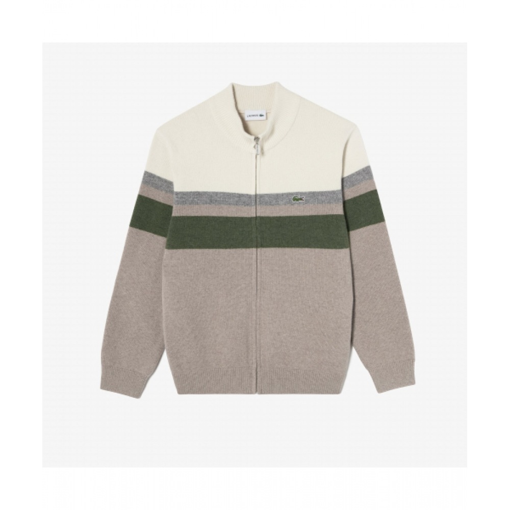 LACOSTE メンズハイネックカラーブロックカーディガン [ベージュ]