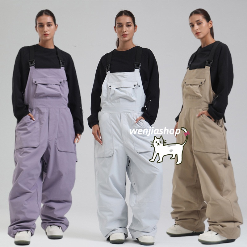 スノボウェア 6色 2025 2026 耐水圧20000mm スノボパンツ オーバーオール ズボン カーゴパンツ 紫黒白カーキ韓国風 メンズ レディース スノーボードウェア スノーウェア スキーウェア