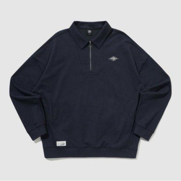 長袖Tシャツ PQA UQ121CFS12-DVY ウェイファインダー グラフィック ハーフジップアップ カラー スウェットシャツ / DEEP NAVY