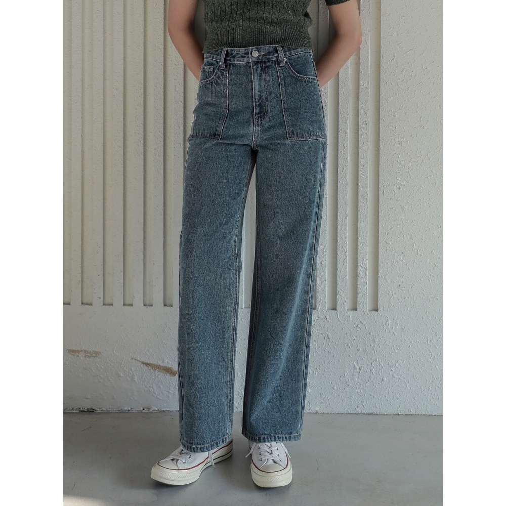 LOSSYROW ロッシー スクエアポケット ハイデニムパンツ ブルー