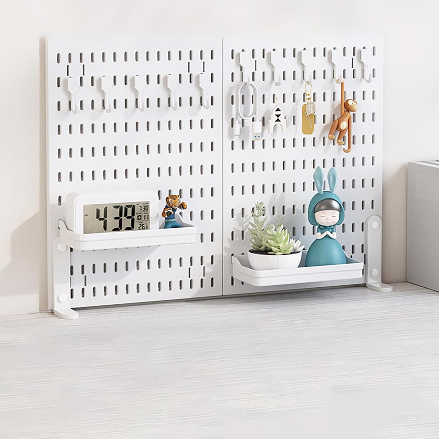 卓上 有孔ボード クランプ式 棚 ペグボード デスクトップパネル 小物収納 スタンド パンチングボード 60x40cm ホワイト