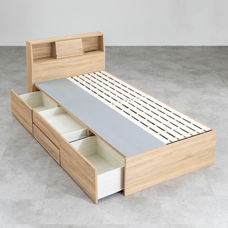 ベッドフレーム 収納付き シングル ロータイプ USBポート付き ネルコンシェルジュ ベッド 収納 シングルベッド フレームのみ 収納