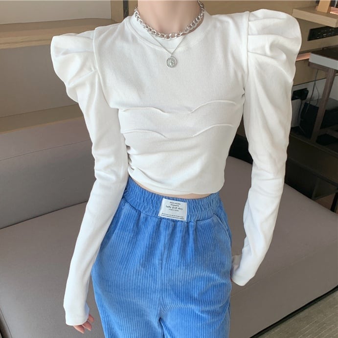 3color レディース トップス Tシャツ カットソー 長袖 袖あり ギャザー飾り