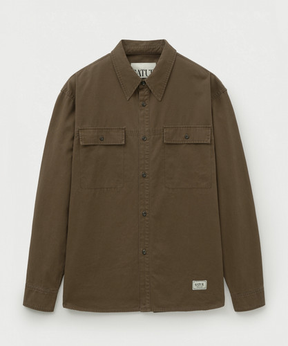 SATUR公式 コットンシャツ Contrast Stitch Dide Cotton Shirt Brown