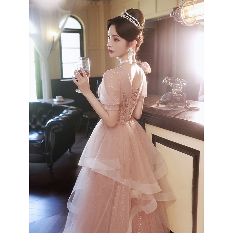 ワンピースドレスドレス女性用宴会のためのピンクのドレスピアノパフォーマンスハイレベルアート試験パフォーマンスコスム