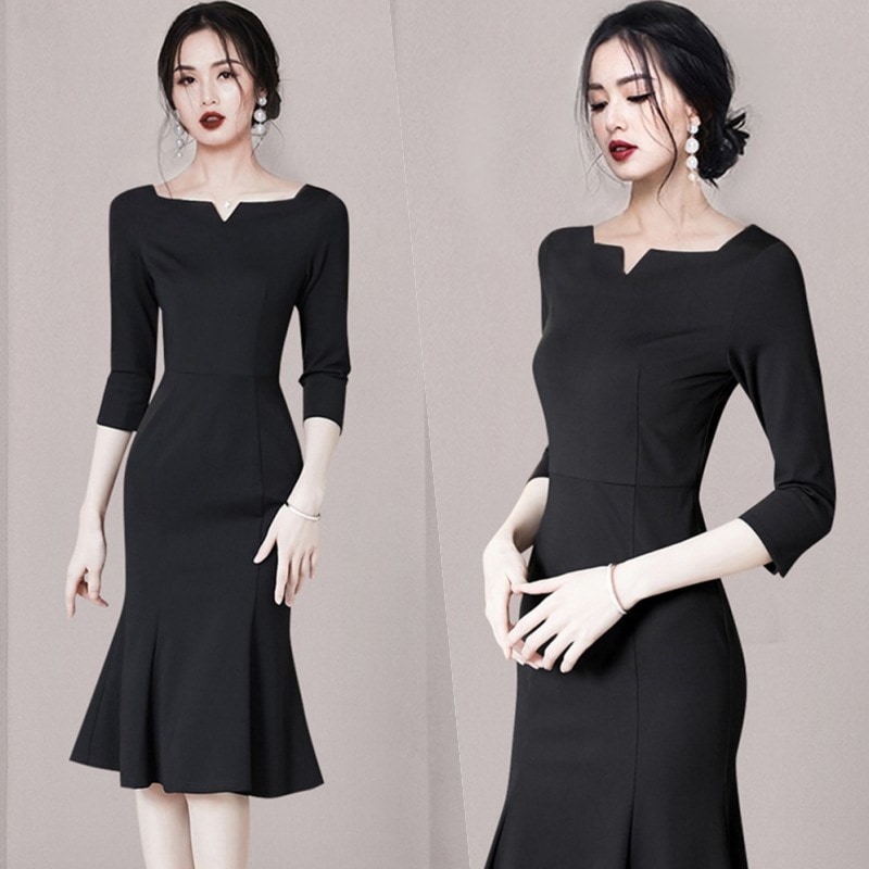 ワンピース ワンピドレス ミモレ ミモレ丈 7分袖 七分袖 スクエアネック スリム タイト マーメイド 切り替えデザイン 裾フレア 大人可愛い きれいめ シンプル 大人 上品 おしゃれ お洒落 5,403円