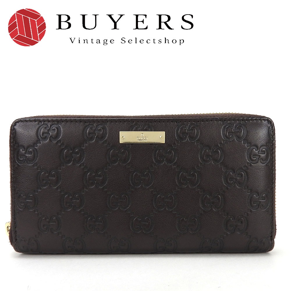 中古 グッチ ラウンドファスナー 長財布 307980 グッチシマ GG ブラウン レザー 革 シック 小物 ユニセックス レディース 女性 メンズ 男性 GUCCI Zip Around Walle