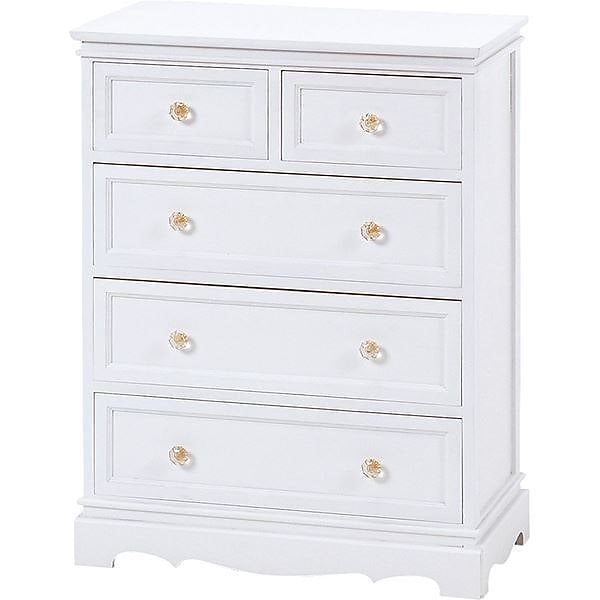アンティーク調チェスト/リビング収納 4段 幅60cm 木製/桐材 取っ手付き 姫系 ホワイト（白） 完成品 26,631円
