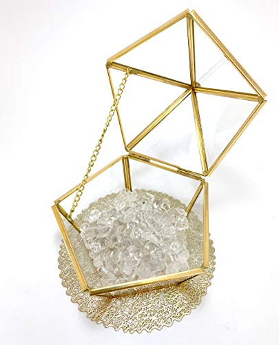 RELIGHT 天然石 水晶 さざれ石 パワーストーン 浄化 ガラス製 小物入れ セット インテリア 置物 w10h13 金色 五角形 300g