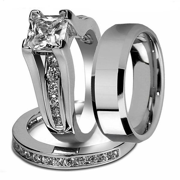 彼と彼女のHers 多様な 316Lステンレススチールプリンセス結婚指輪セットと斜めウェディングバンドジュエリー 人気定番