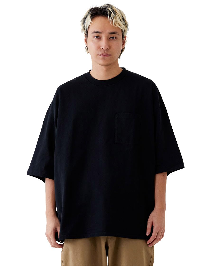 [グッドウェア] 半袖 ポケット Tシャツ スーパービッグ ヘビーウェイト 7.6オンス USAコットン メンズ 無地 厚手 (Large, ブラック)