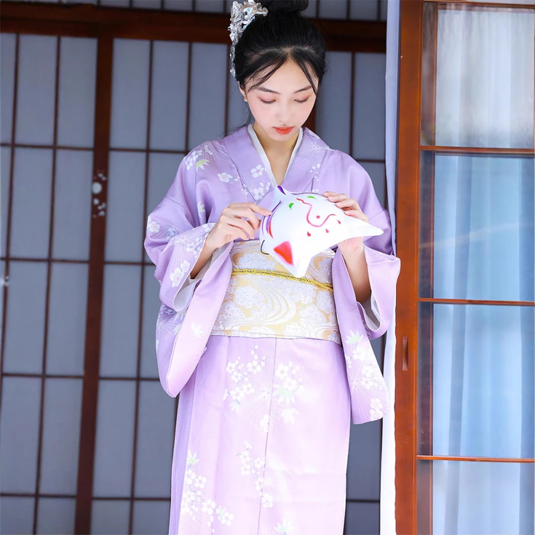 着物 女性用 紫色 着物 浴衣 改良版 着やすい シワになりにくい 洗濯可能 日本風 着物 4,555円