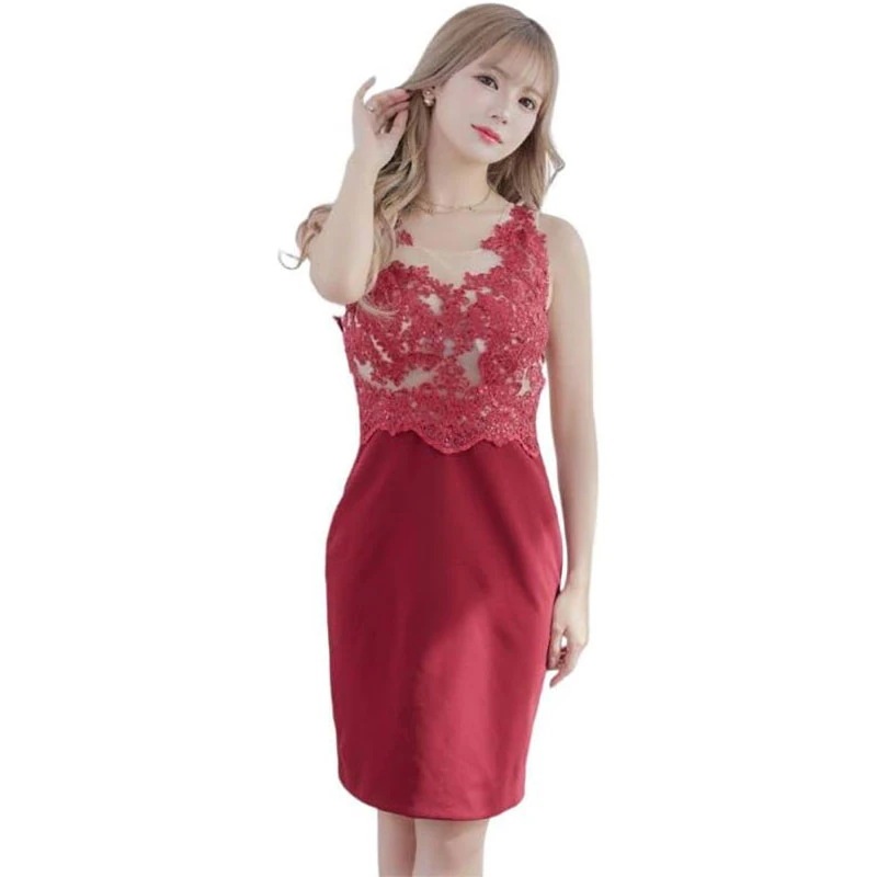 ノースリーブ 谷間魅せ スパンコール 刺繍 タイト ミニドレス キャバドレス [1157]