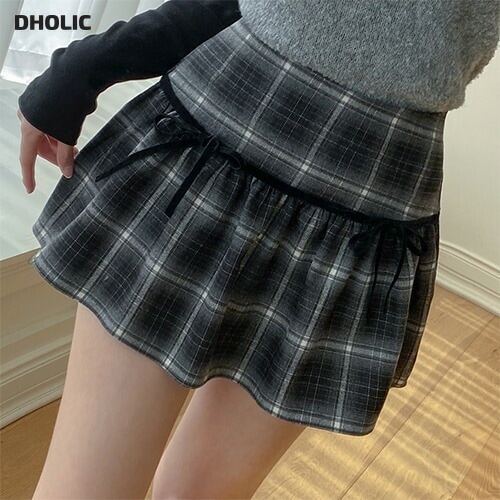 パンツ裏地ベロアリボンチェックスカート