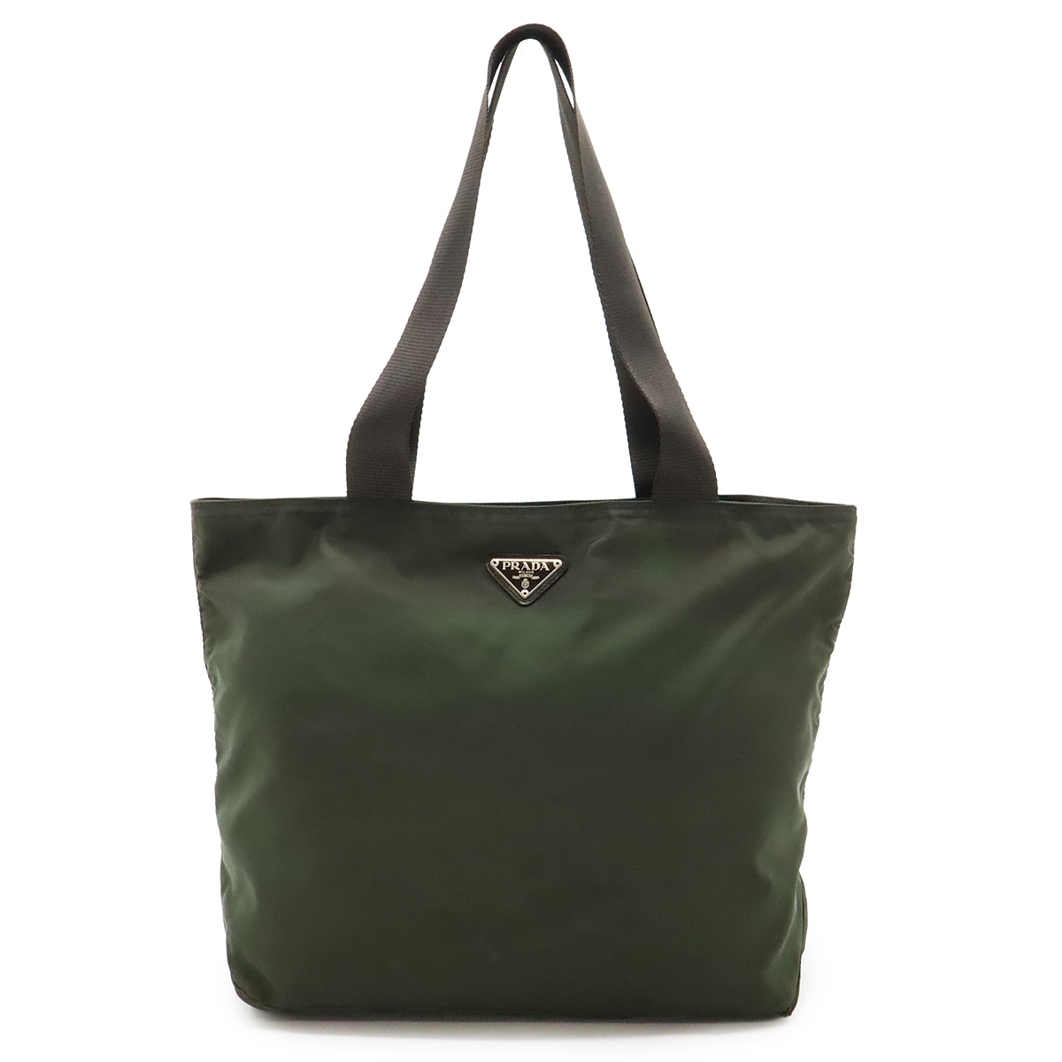 トライアングルロゴ トートバッグ ショルダーバッグ ナイロン レザー EBANO ダークブラウン 海外ブティック購入品 B5878