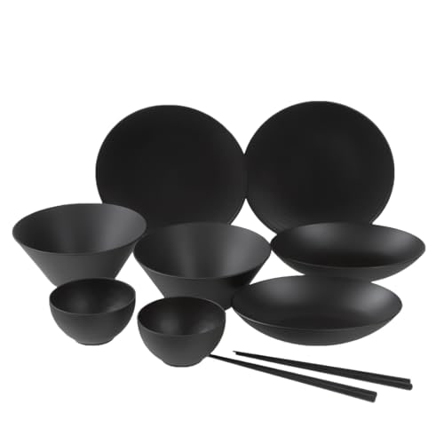rebirth(リバース) ナチュラルシリーズ 食器セット 10点入り B 一人暮らし 日本製 プラスチック 軽い 食洗機対応 電子レンジ対応 (ブラック)