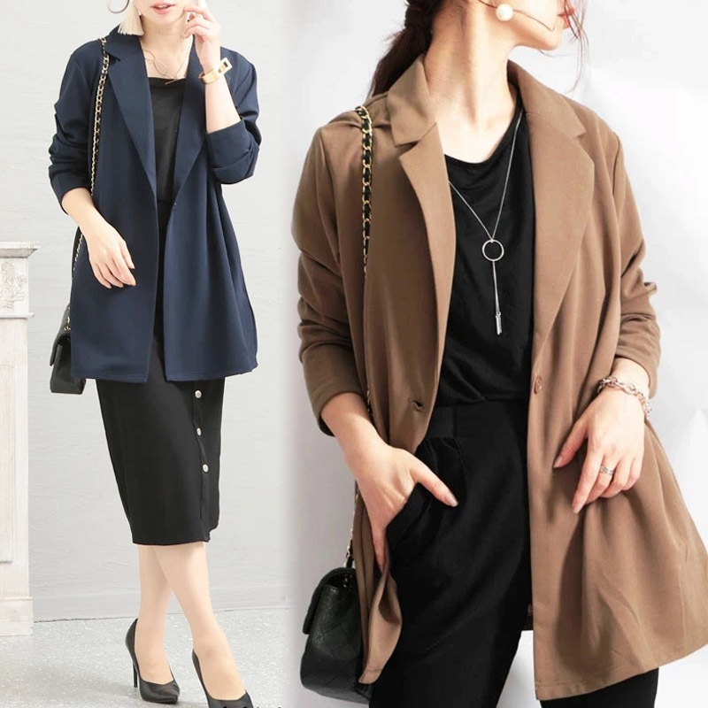 大きいサイズ レディース ジャケット カットジョーゼットロングテーラードジャケット アウター テーラードジャケット ロングテーラードジャケット 通勤 オケージョン セレモニー ロング丈 長袖 ポケット