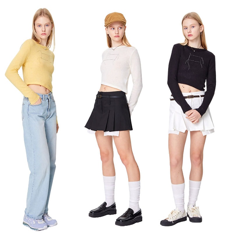 韓国の人気ブランド LILLY UNBAL KNIT YELLOW /BLACK/ IVORY