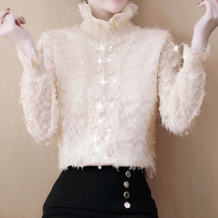 レディース トップス シャツ ブラウス 長袖 ハイネック フェミニン フリル かわいい 大人可愛い きれいめ シンプル カジュアル 上品 おしゃれ レトロ エキゾチック こなれ感 ラフ ガーリー