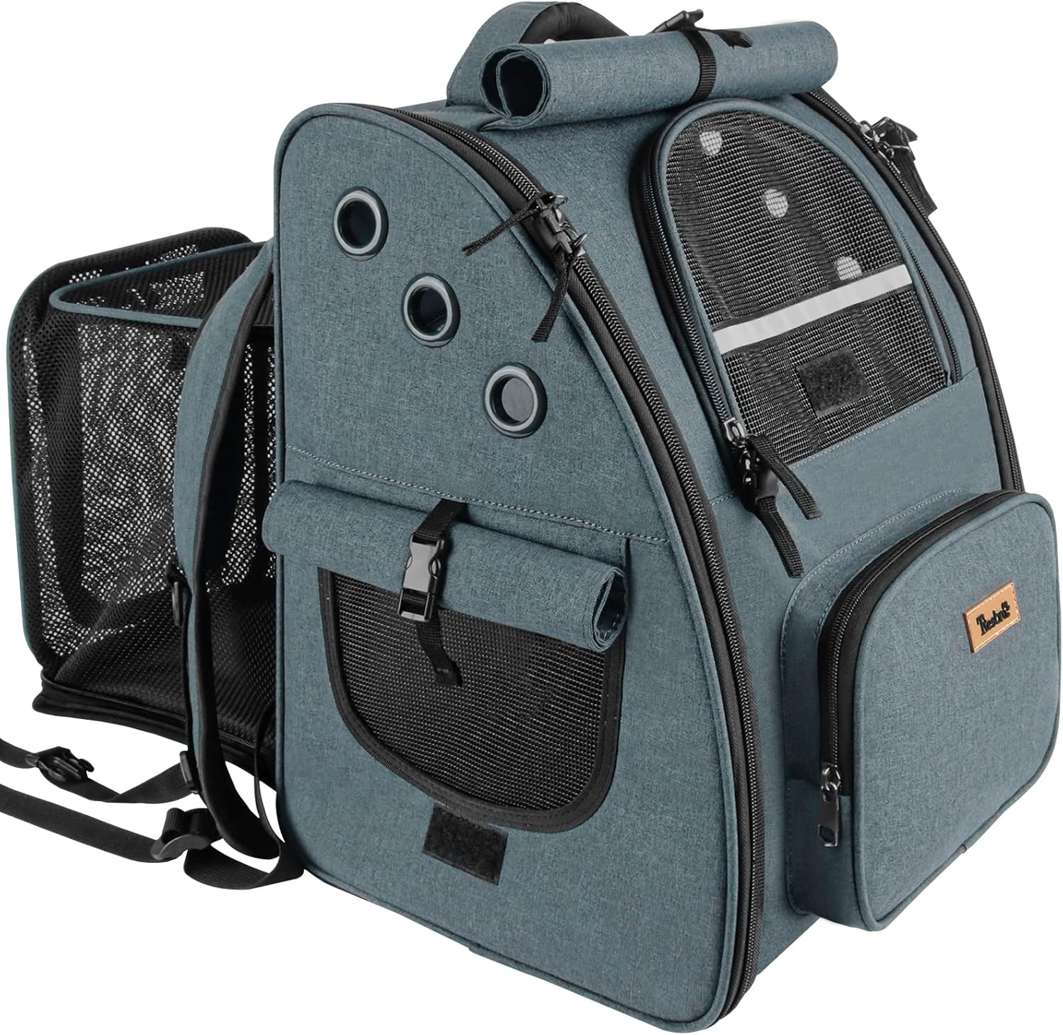 小型犬猫用 拡張可能 ロック式ダブルファスナー カーテン付き ハウス型 キャリーバッグ 旅行 通院 災害避難用 ダークグレー