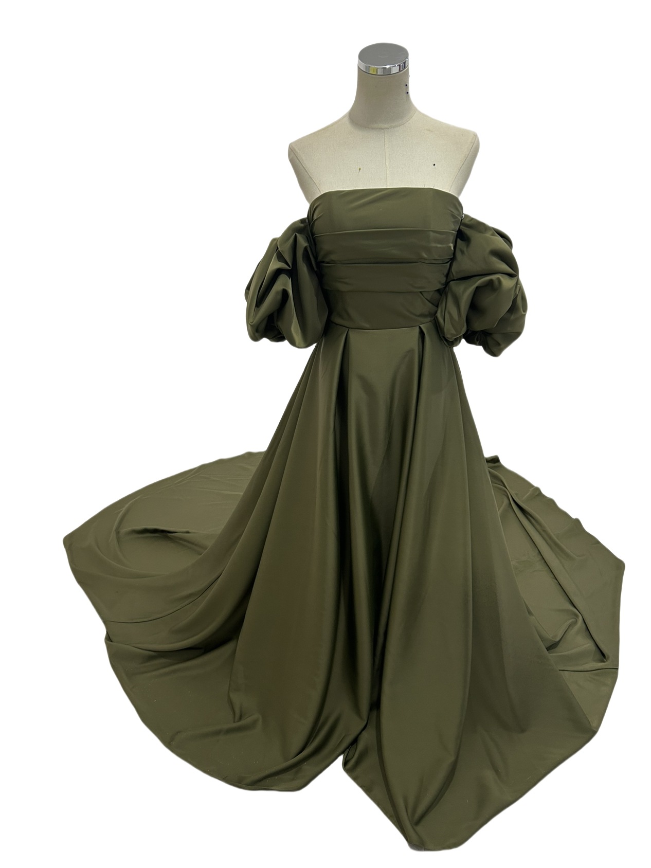 カラードレス グリーン ベアトップ パフスリーブ ロングトレーン クラシカル 前撮り