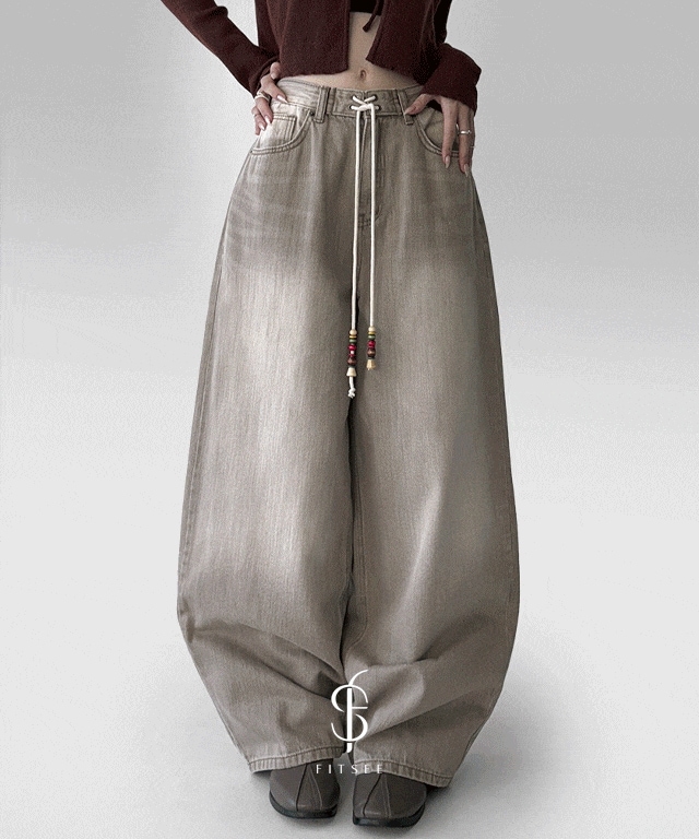 [玉取り紐] メイソン 玉 トイ 紐 X クロス メガ ワイド ウォッシング デニム パンツ ズボン