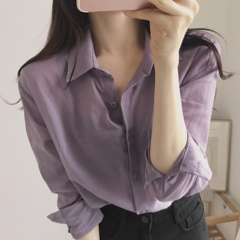 2022鎖骨シャツ女性の新しい優しいデザイン感女性紫色シフォン日焼け止めシャツ - sweethome67.