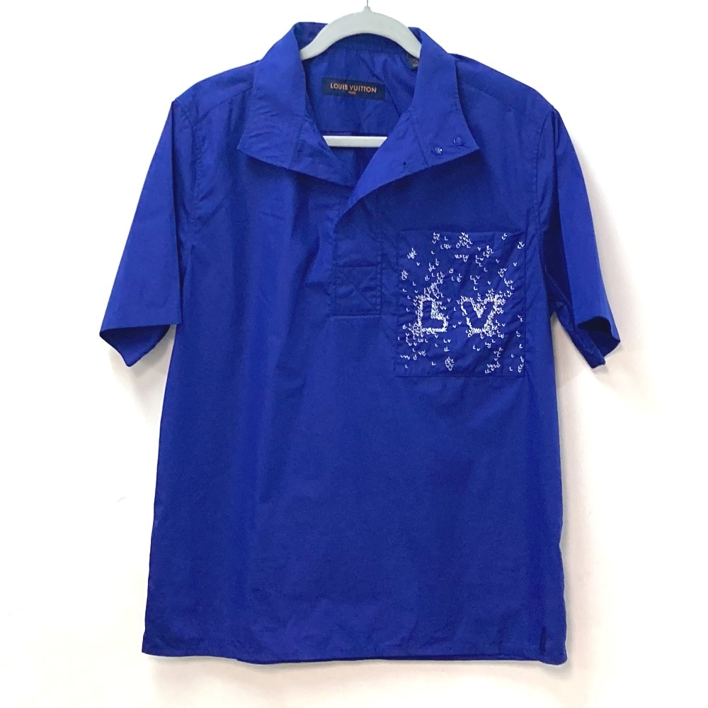 半袖シャツ LVスプレッド ショートスリーブ 22SS 襟付き 半袖 ロゴ トップス アパレル コットン ブルー