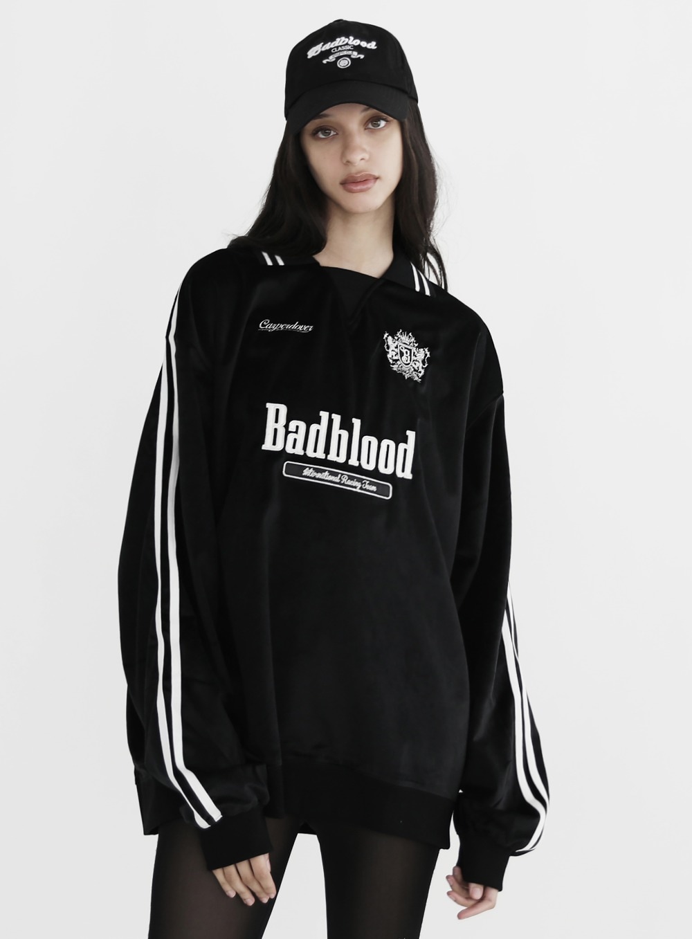 【BADBLOOD】 SPORTS CLUB VELVET SWEATSHIRT : BLACK