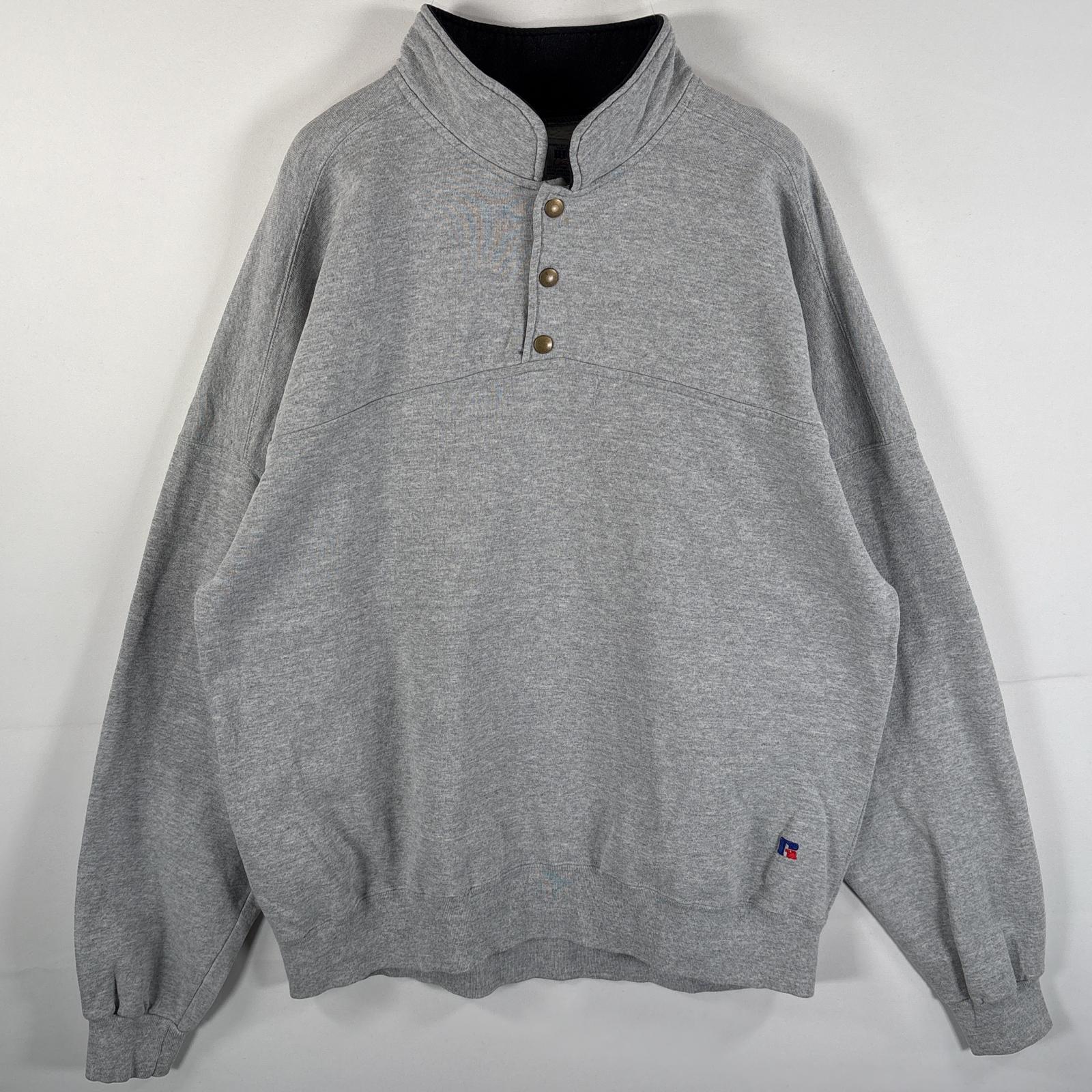 古着 80s～90s/80年代～90年代 USA製 スウェット ハーフボタン ワンポイントロゴ刺繍 大きいサイズ XXL グレー メンズ