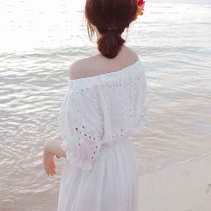 スカートロングスカート夏 無地 ビーチ マキシワンピ リゾート ロング ハワイ ホワイト リゾートワンピース 女性らしさ リゾートワンピ オフショルダー 旅行 リゾート マキシ S/M/L/2L 沖縄