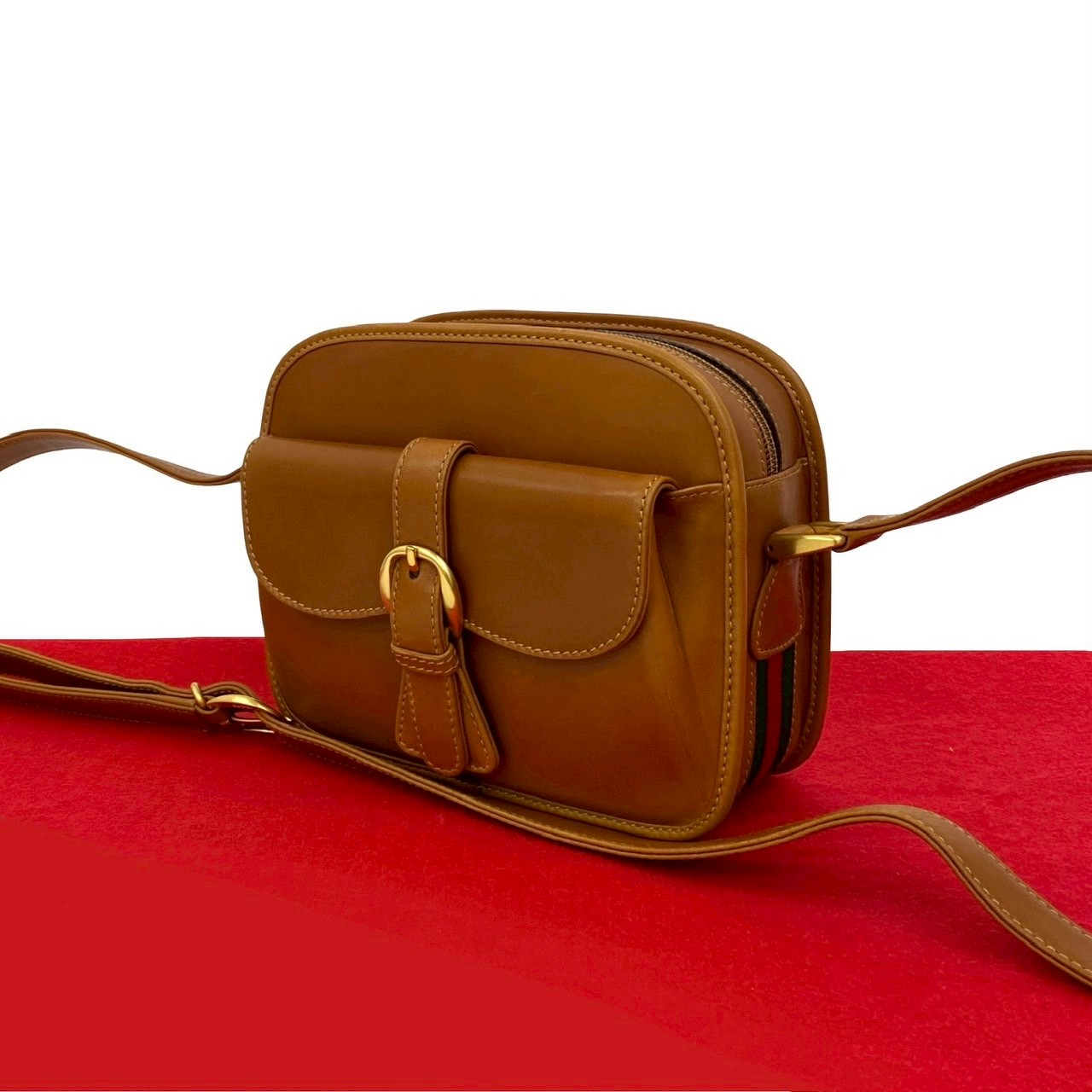 ヴィンテージ シェリーライン GG ロゴ 金具ショルダーバッグ レザー ブラウン 31465