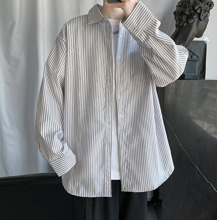 トップス 上着 人気 おすすめ おしゃれ お洒落 激安 安い プチプラ カジュアルシャツ 長袖 ロング ストライプ ドロップショルダー 可愛い かわいい 韓国 かっこいい カジュアル sh0 5,264円