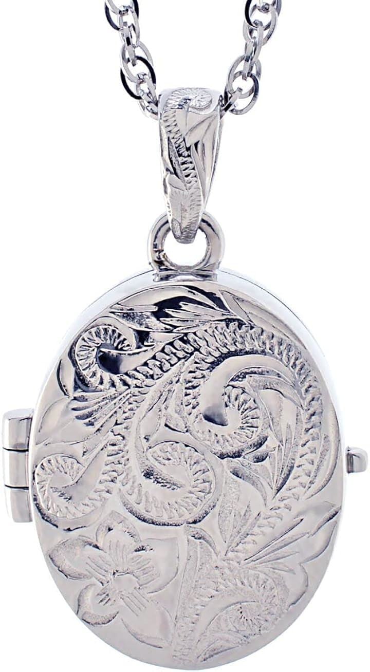 サージカルステンレス ロケットペンダント ハワイアンジュエリー プルメリア スクロール ネックレス レディース シルバー 40cm(シルバー 40cm)