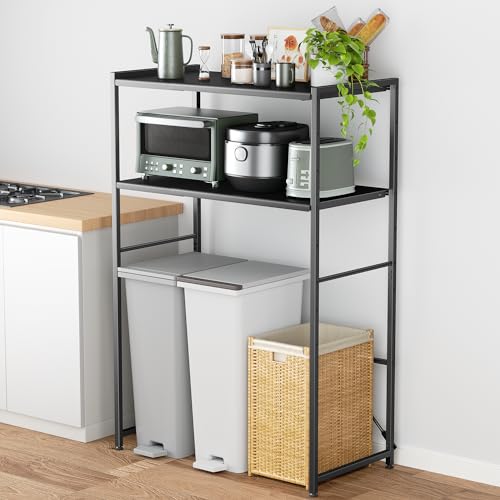 【幅伸縮可上下調整可】ゴミ箱上ラック TKUIN 電子レンジラック レンジ台 幅60～80cm 高さ8段階調整 トースター置き台 多機能 キッチンラック キッチンボード 収納棚 収納ラック レンジボ