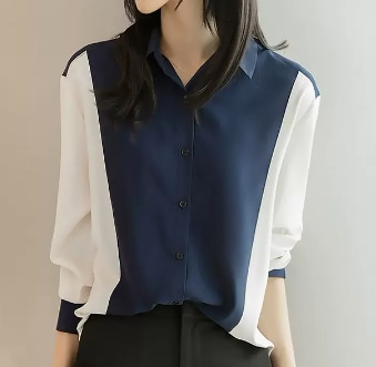 バイカラー トップス シャツ ブラウス 袖あり 長袖 バルーンスリーブ 襟付き ストレート ボタン 大人可愛い きれいめ シンプル カジュアル 上品 おしゃれ お洒落 かっこいい 大人女子 こなれ感