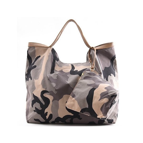 COOCO　折りたたみ 迷彩柄 トート バッグ グレー 軽量 丈夫 大容量 1613111086 ポケッタブル